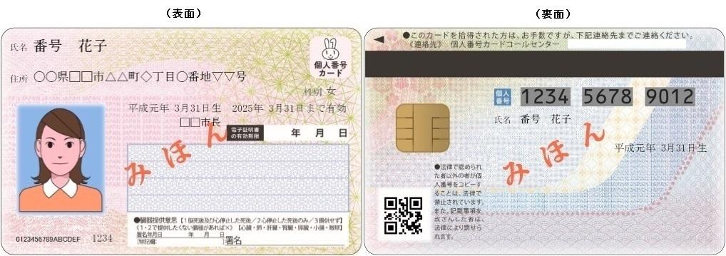 マイナンバーカード表・裏のみほん